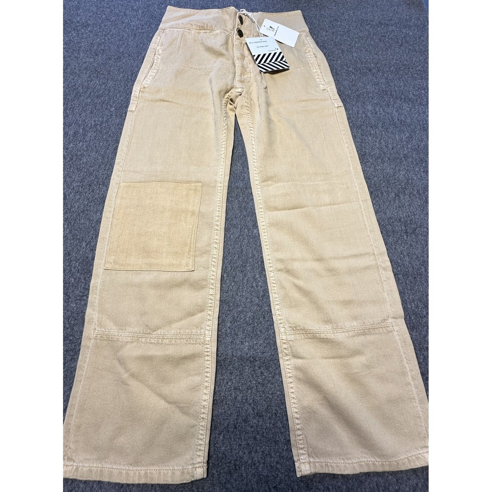 Sandrine Rose Pants‎ Womens 25 Sand Beige Cotton Patch Utility Straight Leg